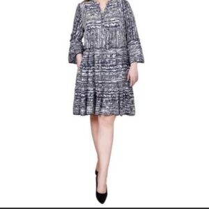 NY Collection Black and White Long Sleeve Dress